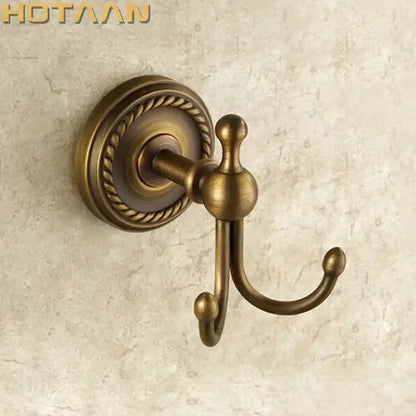 Antique brass rope wall hooks with double hook design and decorative border for bathroom decorbites brass wall hooks