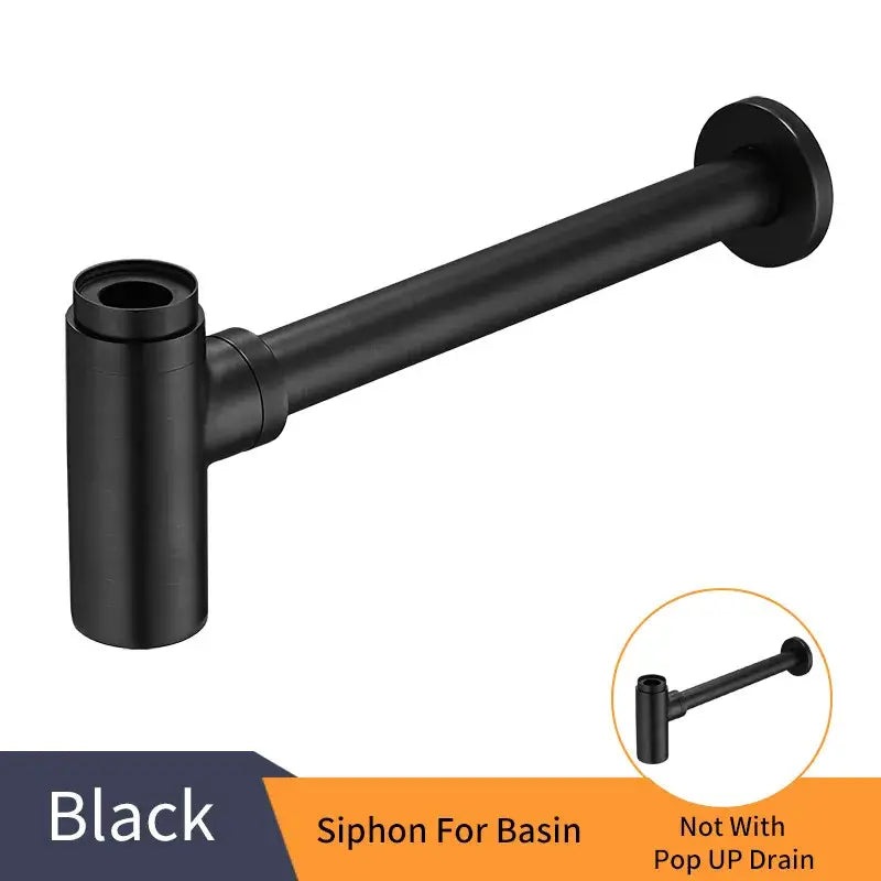 Black matte-finish bottle trap for basin featuring decorbites brass round design in antique brass round bottle style