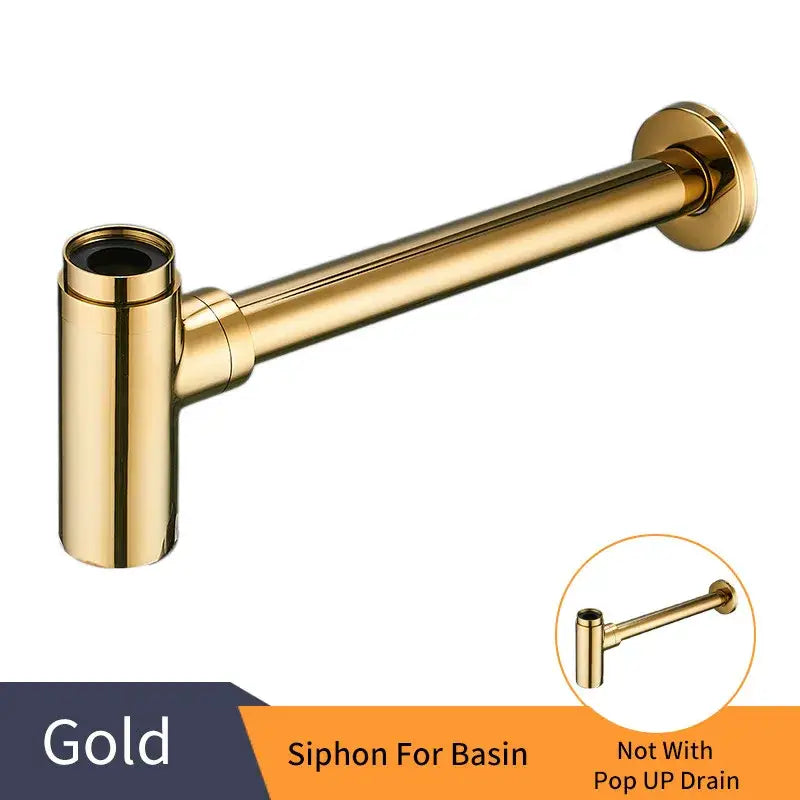 Antique brass round bottle trap siphon drain pump in gold with polished finish and straight design for bathroom vanity