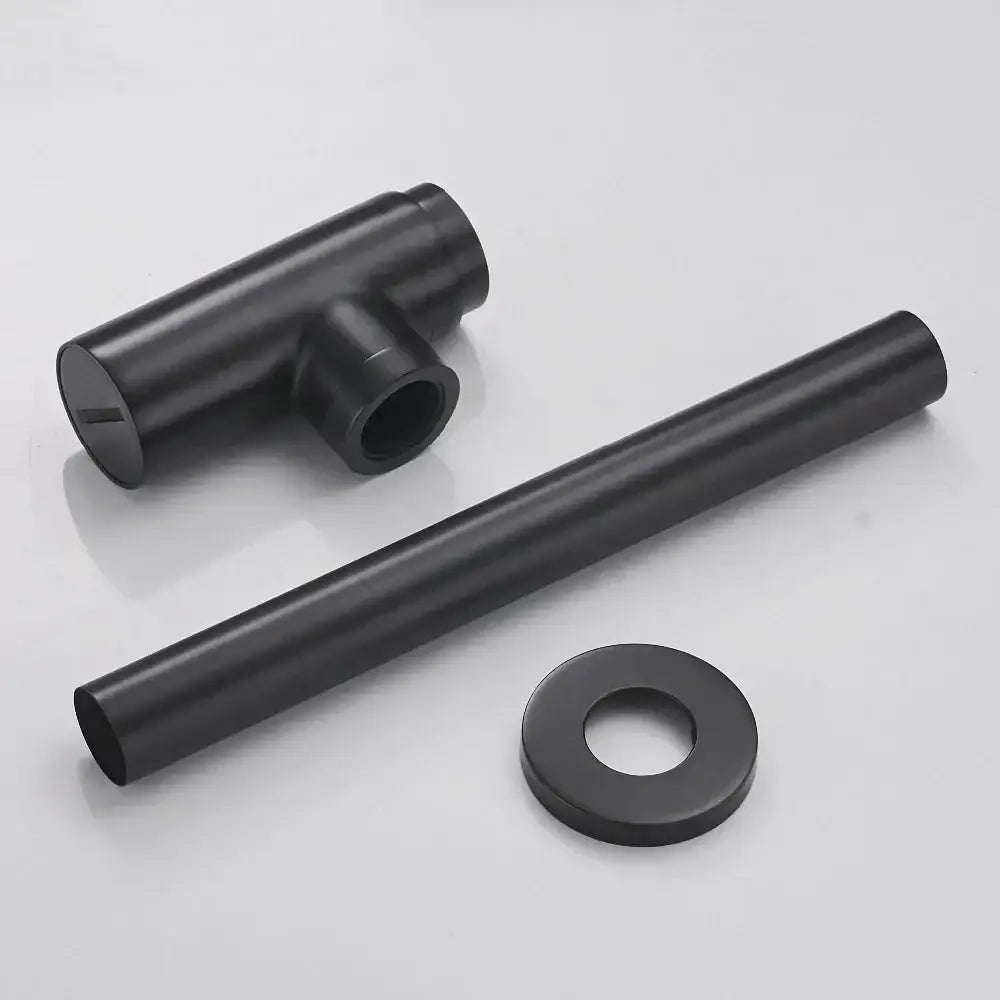 Black matte decorbites brass round bottle trap set with t-shaped connector cylindrical pipe and circular washer for bathroom vanity