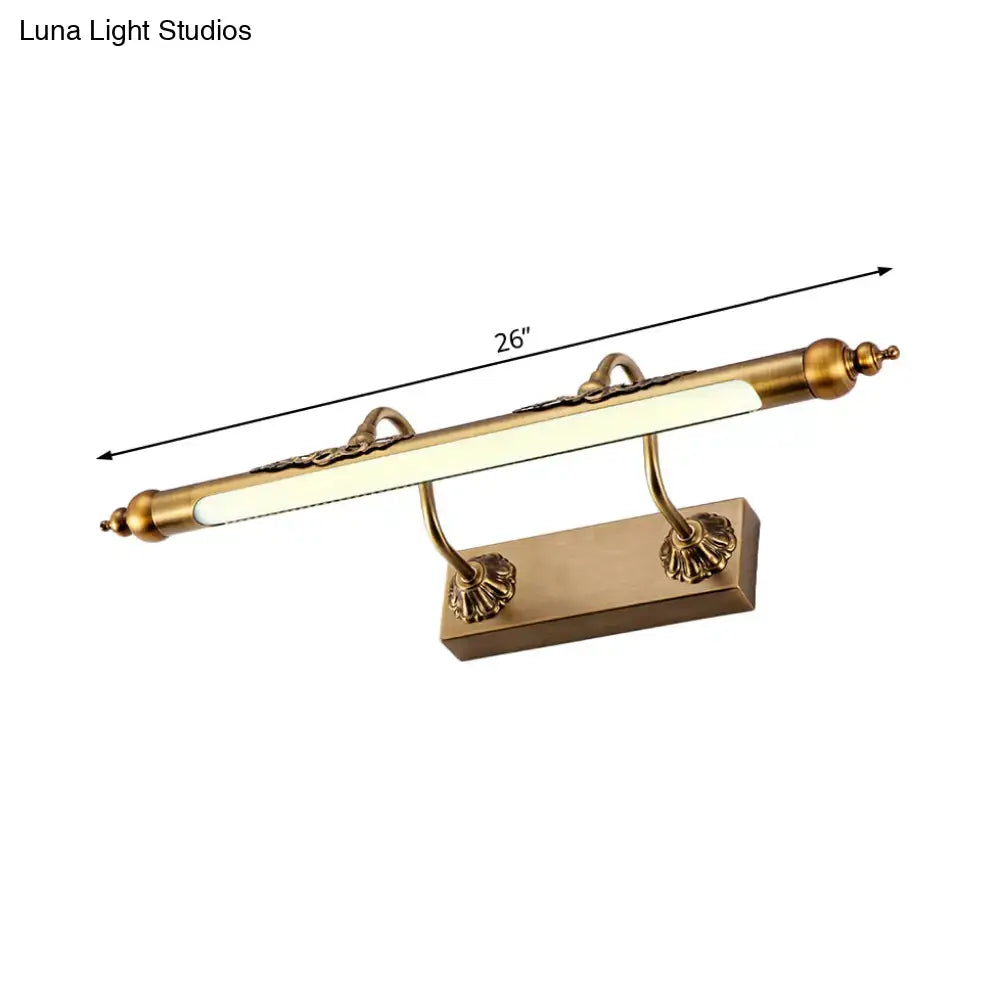 Antique brass shell vanity light with ornate scrollwork 26 inch led bar wired electric 60w maximum bulb wattage