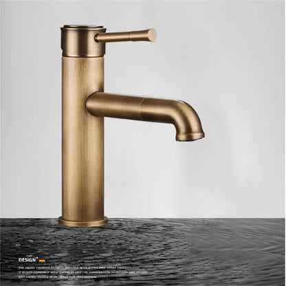 Antique brass single handle bronze basin faucet with sleek modern design and rounded spout for bathroom use
