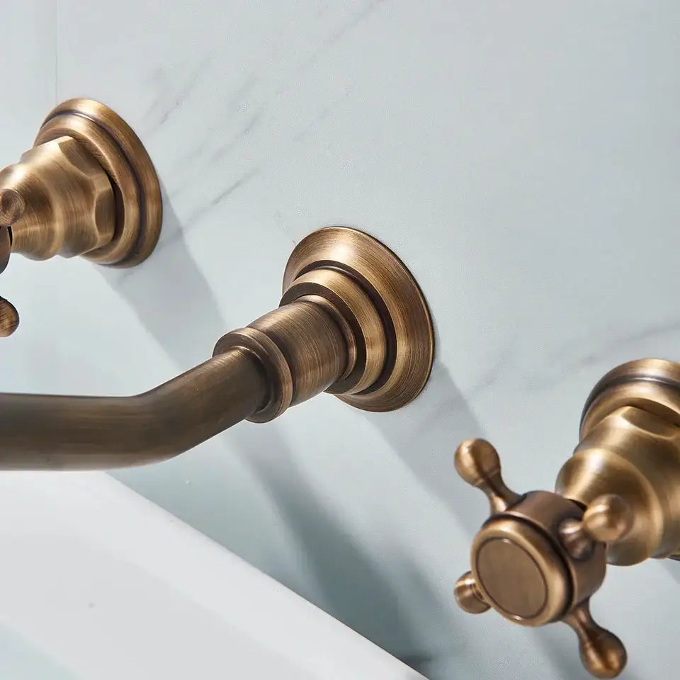 Antique brass wall mounted black basin faucet with cross-handle design for decorbites black basin bathroom mixer