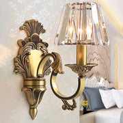 Antique brass wavy arm bedroom wall lamp with faceted crystal shade compatible with e12 e14 bulbs