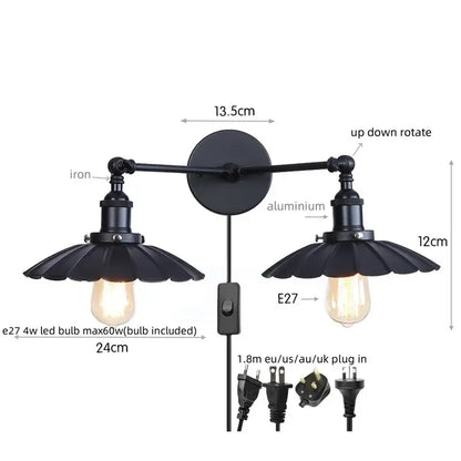 Antique bronze adjustable rustic led wall lamp with black wrought iron and aluminum sconce for bedroom decorbites adjustable rustic