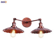 Antique bronze adjustable rustic led wall lamp with two fluted shades and exposed edison bulbs for bedroom decorbites