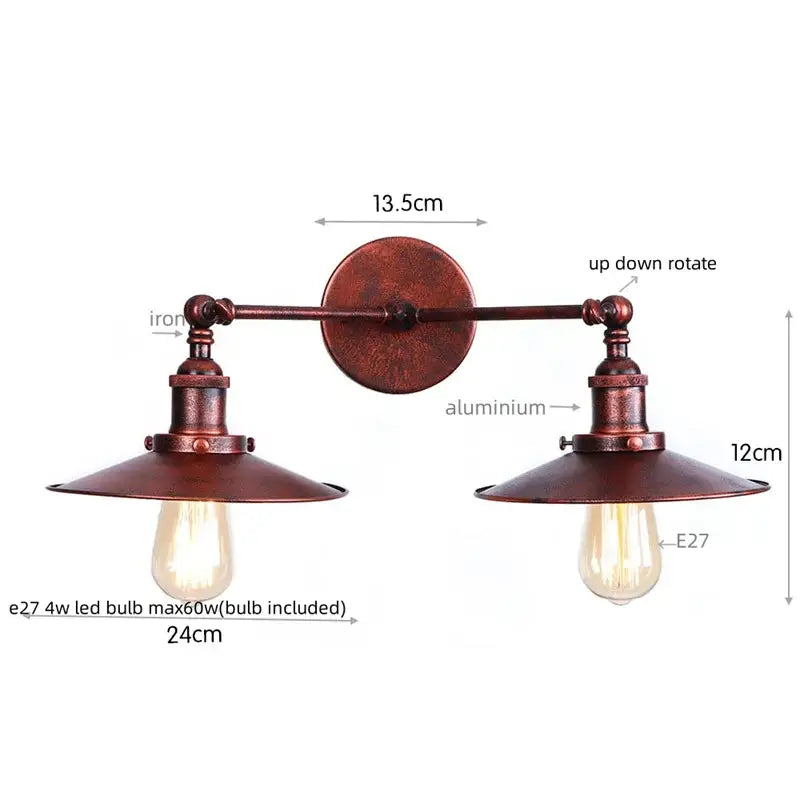 Antique bronze adjustable rustic led wall lamp with copper finish and two vintage Edison bulb sockets for bedroom decorbites adjustable rustic wall lamp