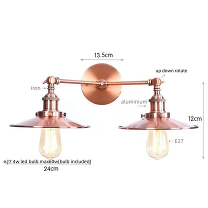 Antique bronze adjustable rustic led wall lamp with copper finish industrial style and vintage edison bulbs for bedroom decorbites