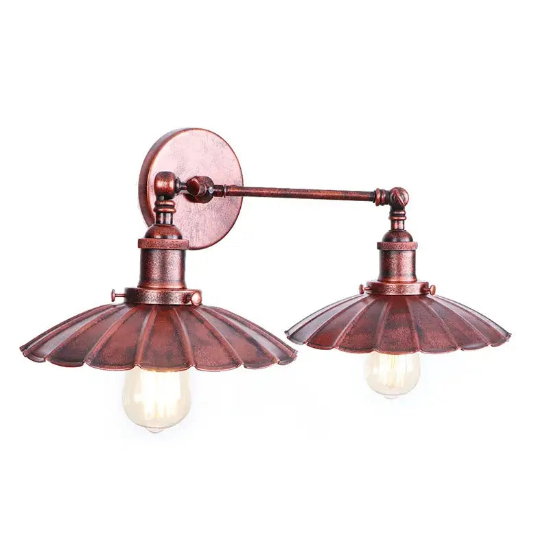 Antique bronze adjustable rustic led wall lamp with double-arm and fluted petal shades for bedroom decorbites wall lamp