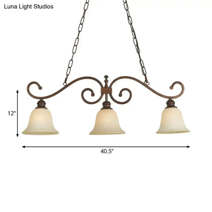 Antique bronze wrought iron pendant light with three white frosted glass bell shades for dining room 220v-240v 110v-120v