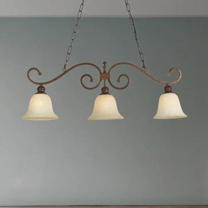 Antique bronze wrought iron pendant light with three white frosted glass bell shades for dining room 220v-240v 110v-120v