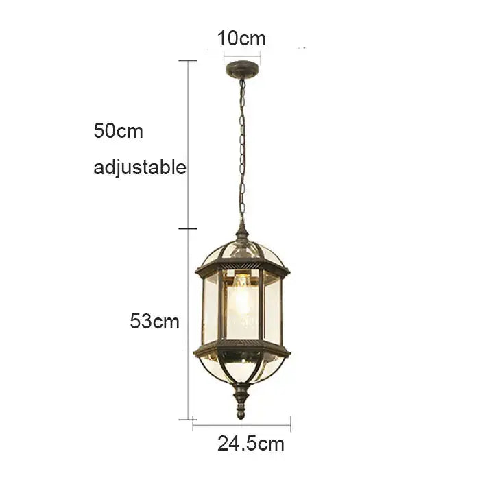 Antique bronze black outdoor hanging pendant light with clear glass panels and chain suspension for walkway decorbites black outdoor