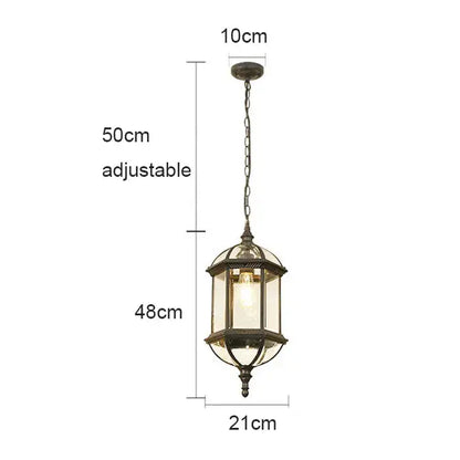 Antique bronze black outdoor hanging pendant light with clear glass panels and 50cm adjustable chain by decorbites