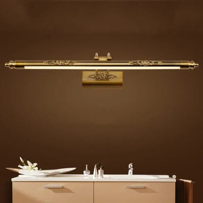 Antique bronze carved led vanity light with brass finish and ornate floral detailing for bedroom decorbites bronze carved decor