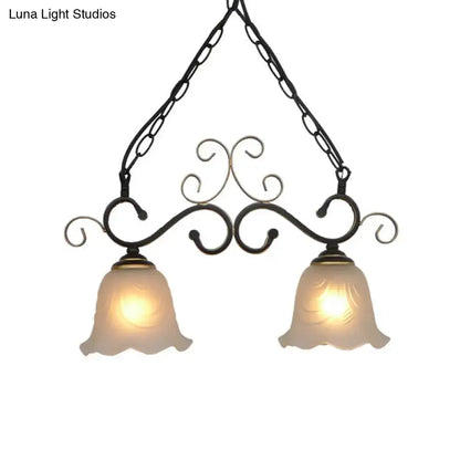 Antique bronze pendant light with black wrought iron frame and flared frosted glass shades for dining room 220v-240v 110v-120v