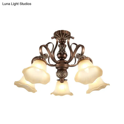 Antique bronze-finished decorbites™ semi flush light with three opal glass shades suitable for e26 e27 bulbs