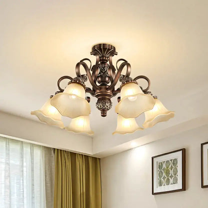 Antique bronze scallop chandelier with five frosted opal glass shades compatible with e26 e27 bulbs for living room
