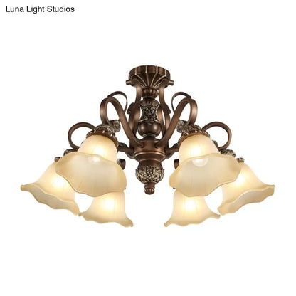DecorBites floral shade semi flush light with antique bronze finish and opal glass e26 e27 frosted bell shades