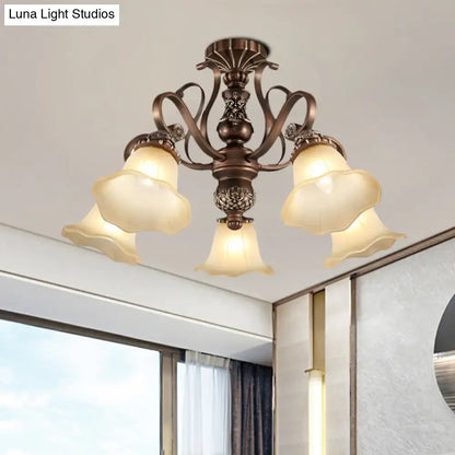 Antique bronze-finished DecorBites semi flush light with opal glass bell-shaped shades for living room e26 e27 compatible