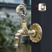 Antique carved bibcock brass faucet with ornate fish and dragon designs for outdoor washing machine use