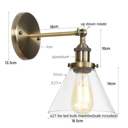Antique copper industrial clear glass wall lamp with adjustable brass finish and e27 led bulb for bedroom sconce decorbites clear glass