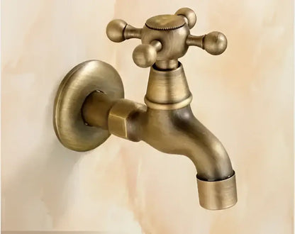 Antique brass decorbites dragon carved single cold tap vintage wall-mounted faucet with cross-handle design