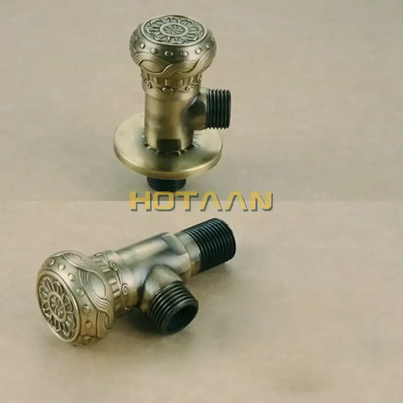 Antique engraved brass triangle valve bathroom faucet with brass triangle valve and ornate floral scrollwork handle