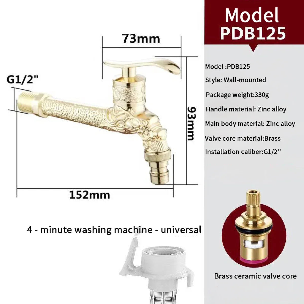 Gold-colored antique european style wall mounted single hole cold water faucet with textured lion head spout design