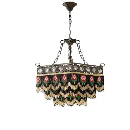 Antique french brass crystal chandelier with dark metal frame and multicolor beaded tassels for living room decorbites french brass