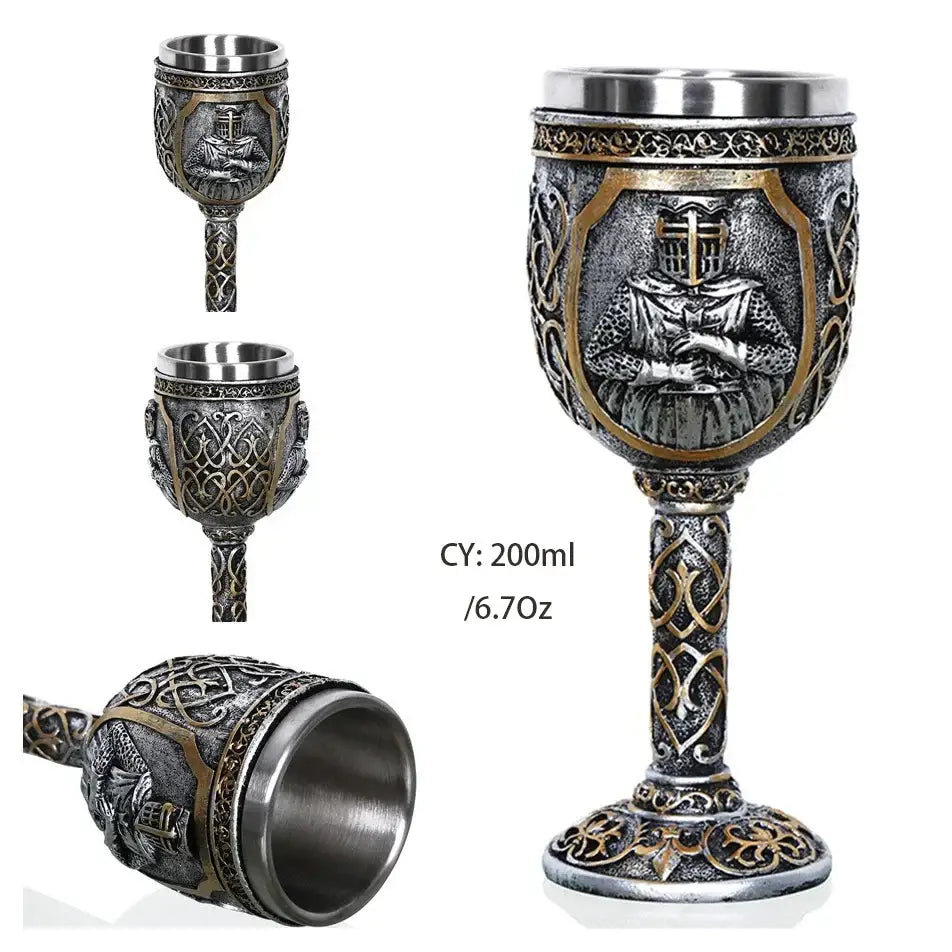 Antique gothic silver and gold dragon king goblet with celtic knotwork stem for decorbites dragon king whiskey glass