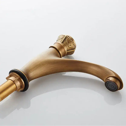 Antique ornate brushed bronze basin faucet with single lever tap and curved spout in decorbites brushed bronze finish