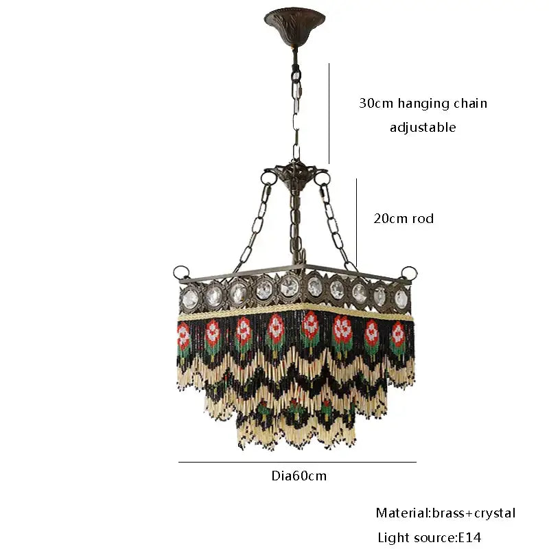 Antique retro brass pendant lights with black rose tassel and beaded fringe in red green and cream for living room decorbites black rose