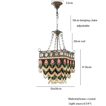 Antique retro black rose tassel pendant lights chandelier with brass, crystal accents, and beaded floral fringe decorbites black rose