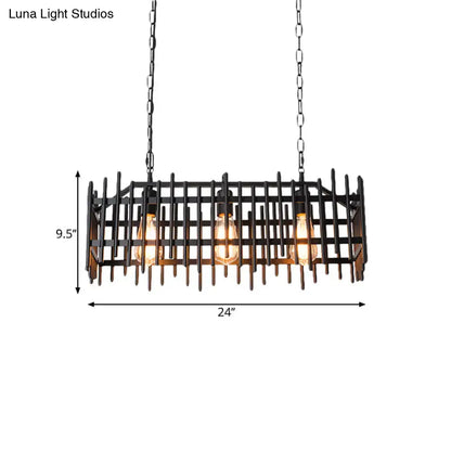 DecorBites metallic wire cage island light with three antique style exposed Edison bulbs in black metal finish