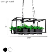 Decorbites antiqued metal island lamp with black metal rectangular pendant light, integrated planters, and bulbs ceiling light