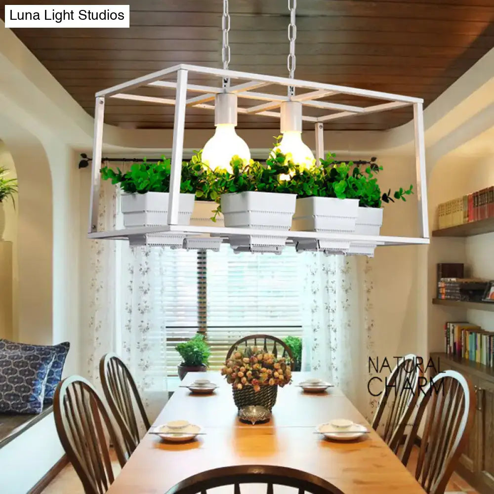 White metal geometric island lamp with integrated planters and black white finish ceiling light for restaurants