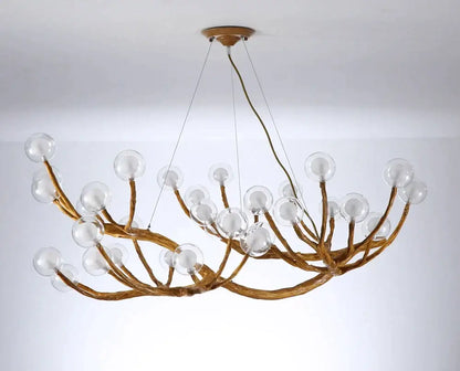 Golden branch-style dark brown glass bubble led pendant light with clear globe bulbs for dining room decorbites glass bubble