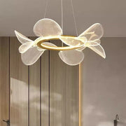 Modern white mesh flower pendant light with gold accents acrylic art chandelier for minimalistic Italian bedroom