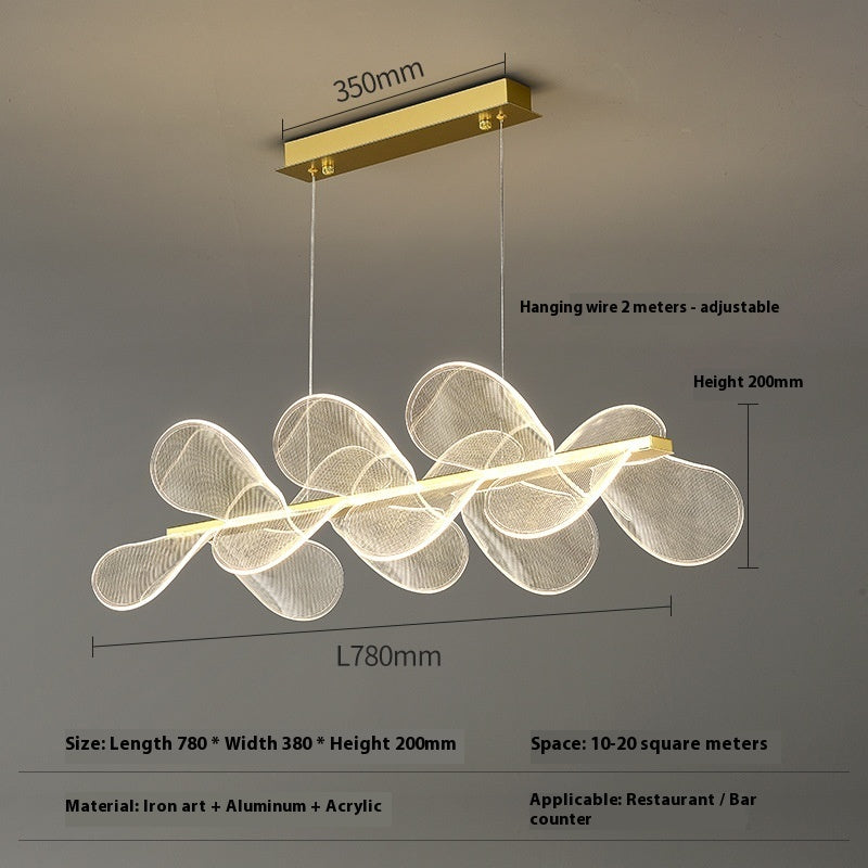 Modern gold-accented art chandelier with white wire mesh and acrylic elements for minimalistic bedroom or bar spaces