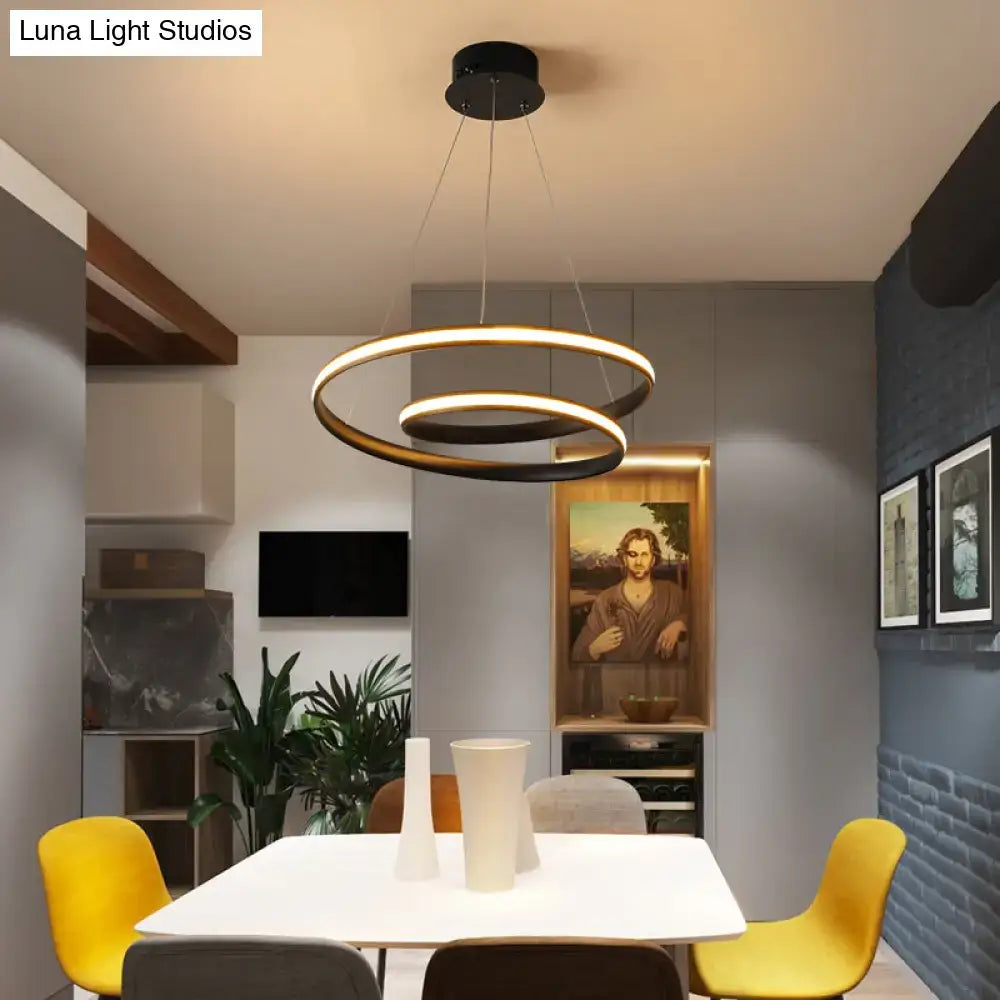 Art deco black and gold led chandelier light fixture with double-ring design for modern dining room suspension lighting