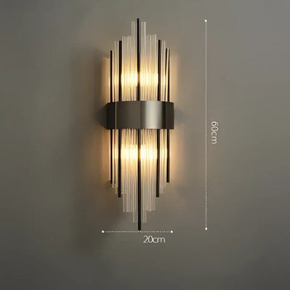 Art deco stainless wall sconce with vertical ribbed glass rods and brushed metal band for bedroom decorbites art deco