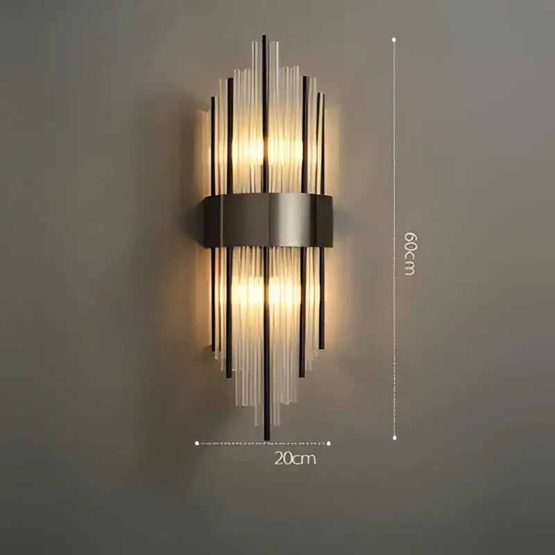 Art deco stainless wall sconce with vertical ribbed glass rods and brushed metal band for bedroom decorbites art deco