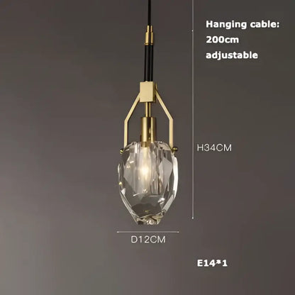 Art deco brass crystal led ceiling chandelier featuring a faceted crystal glass shade and adjustable metal frame pendant decorbites crystal led