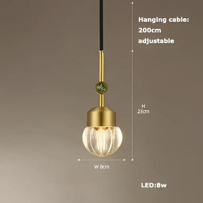 Gold-toned Art Deco brass crystal led ceiling chandelier with faceted glass globe and adjustable black cable for decorbites crystal led