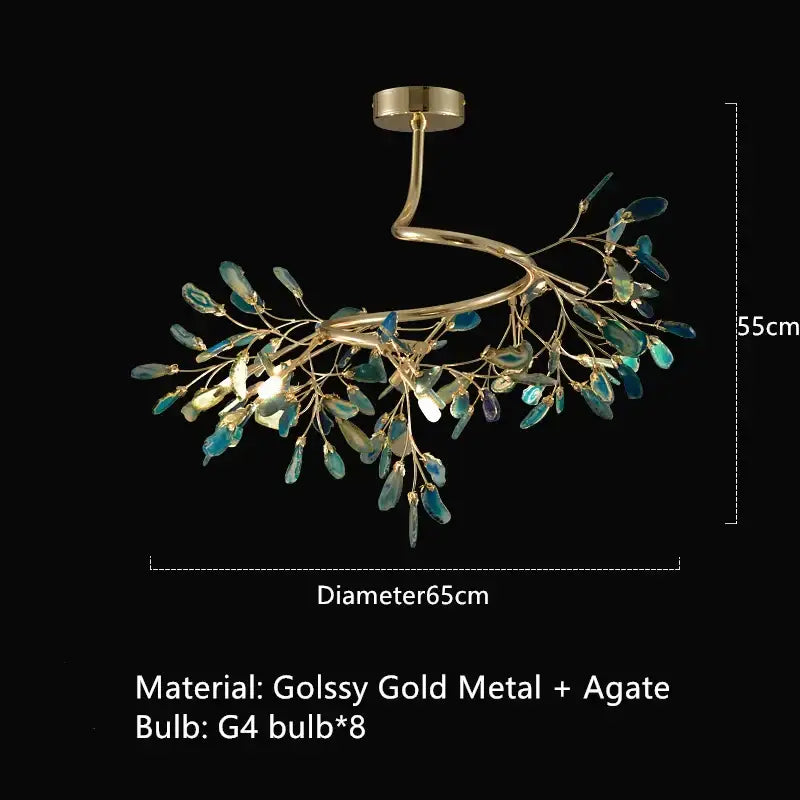 Art deco colorful agate floor lamp with delicate gold metal frame and translucent teal agate leaves for living room decorbites agate floor lamp
