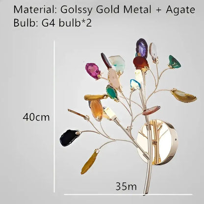 Decorbites agate floor lamp with gold metal base and colorful agate stones in purple green orange and black for decor