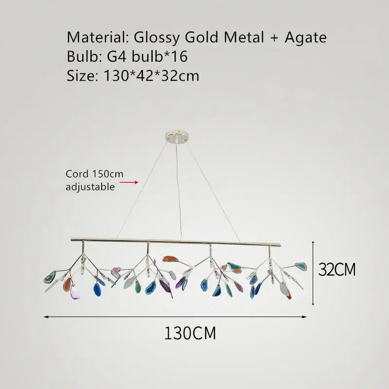 Glossy gold metal floor lamp with colorful agate leaf-like pendant charms for decorbites agate floor lamp decor