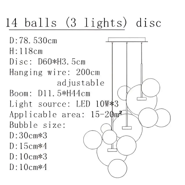 Adjustable led art deco glass bubble chandelier with spherical clear bubbles for modern dining room decorbites lighting