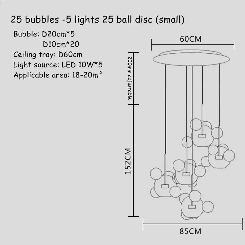 Modern minimalist art deco glass bubble chandelier with 25 spherical orbs and adjustable height for dining room decorbites art deco
