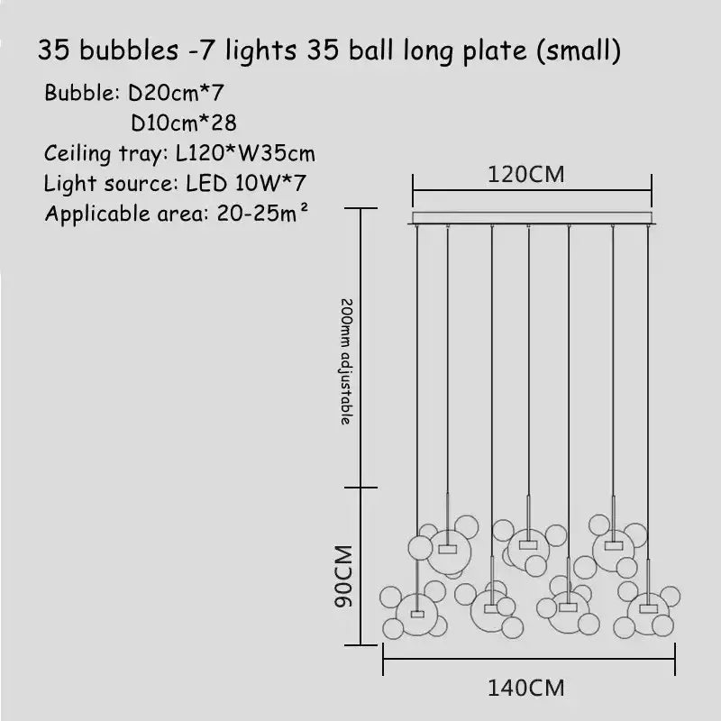 Art deco glass bubble chandelier with 35 spherical glass bubbles and seven led lights for dining room decorbites art deco